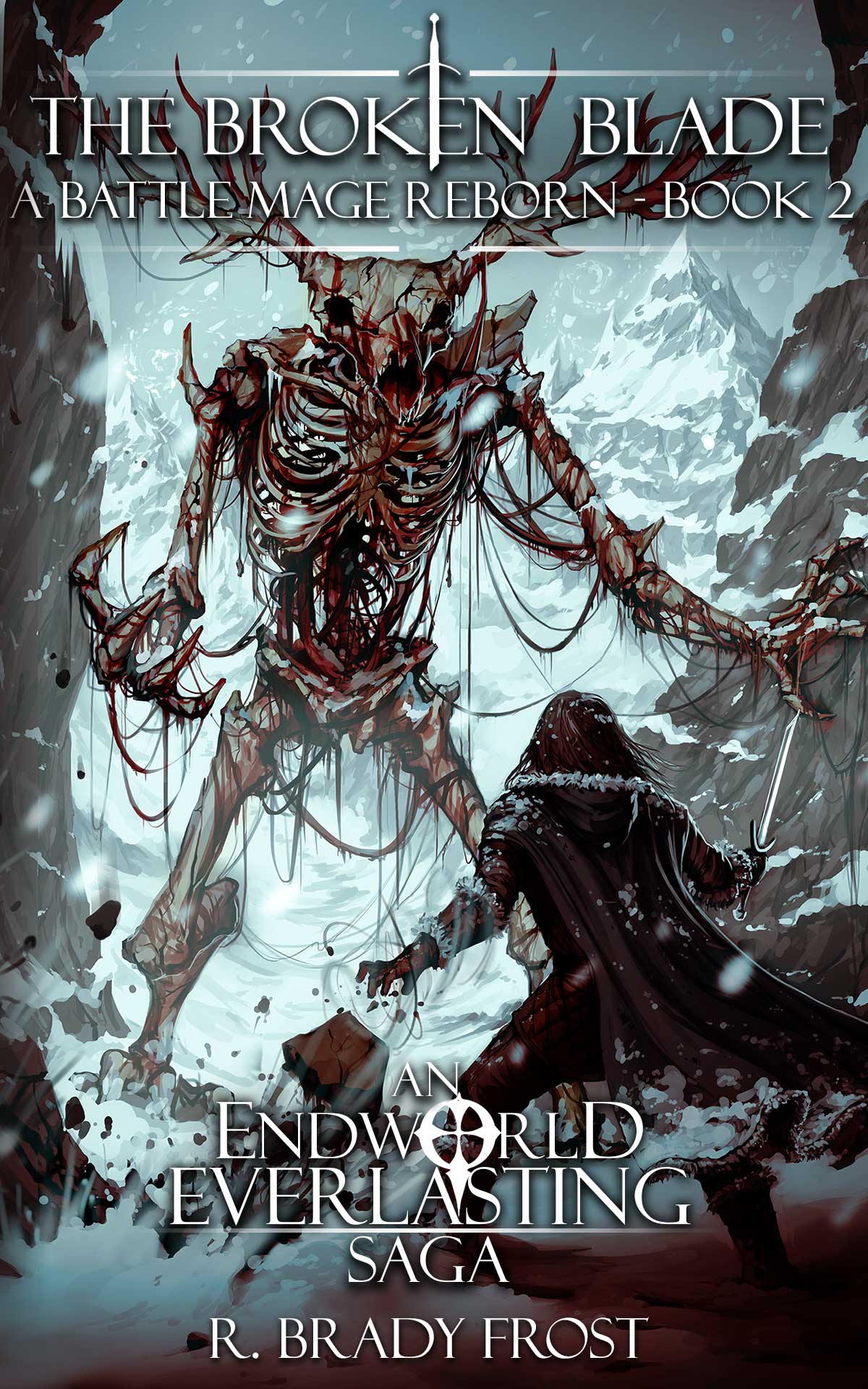 Denton faces off against a Prime Wendigo in the Frostwind Mountains - ebook cover for The Broken Blade